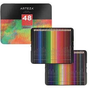 Arteza Expert 48 Colored Pencils Wax Based Sharpened Metal Case Art Hobbies NWT